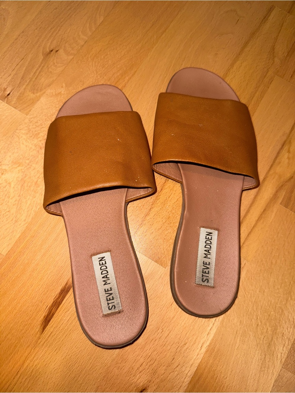Steve Madden Wide-Band Tan Slide Mules